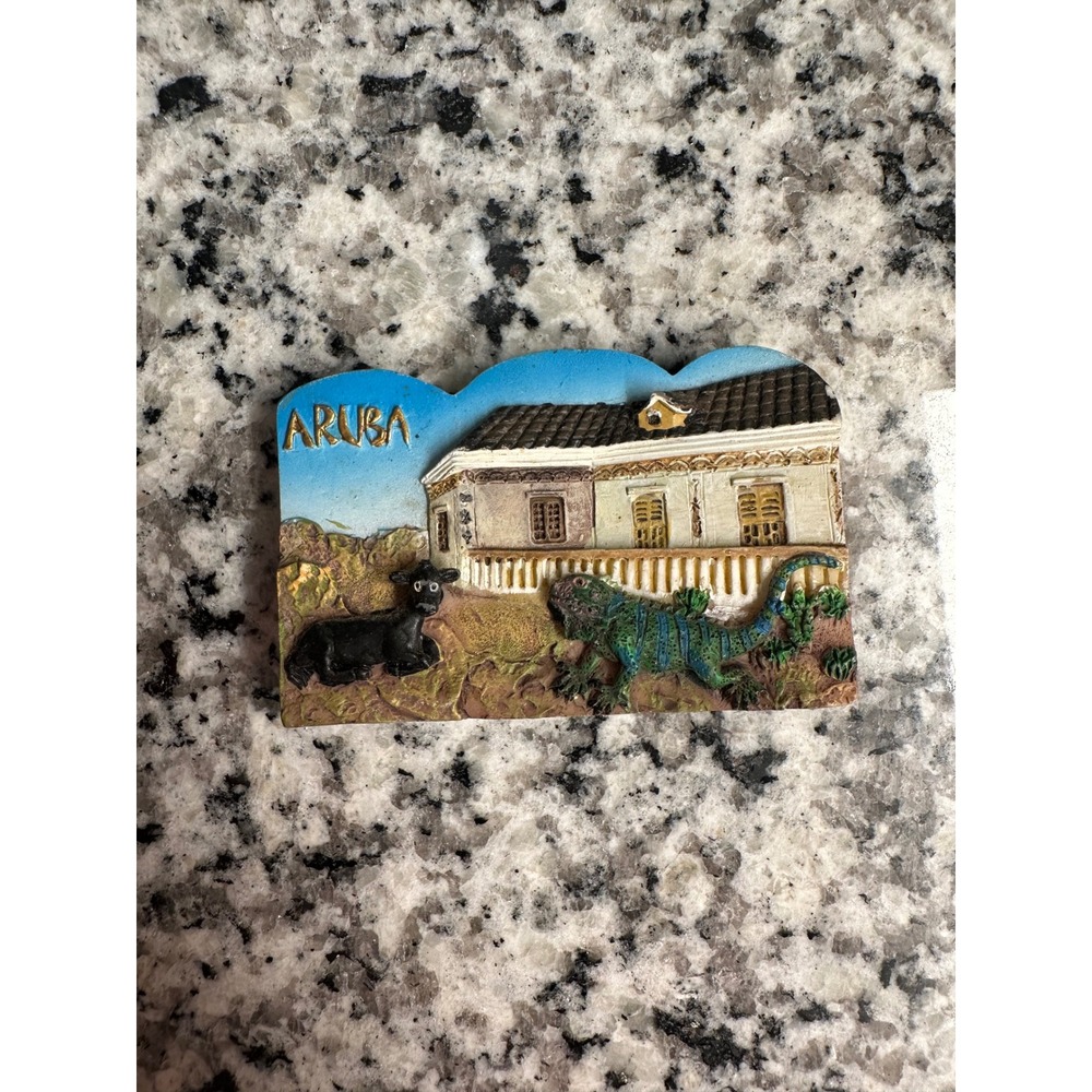 Aruba‎ Souvenir Magnet House Iguana Black Cat Scenic Beach Tropical Island